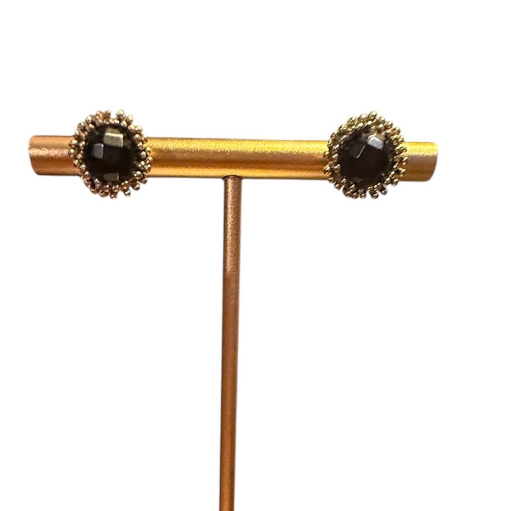 Vintage Y2K Kendra Scott Black Stone and Gold Round Stud Earrings / Halo Design